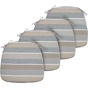 FUNHOME 17"x16"x2" Outdoor Chair Cushions Set of 4, Water Resistant Patio Chair Pads with Ties, Seat Cushions for Home Garden Furniture Decoration-Grey Stripe