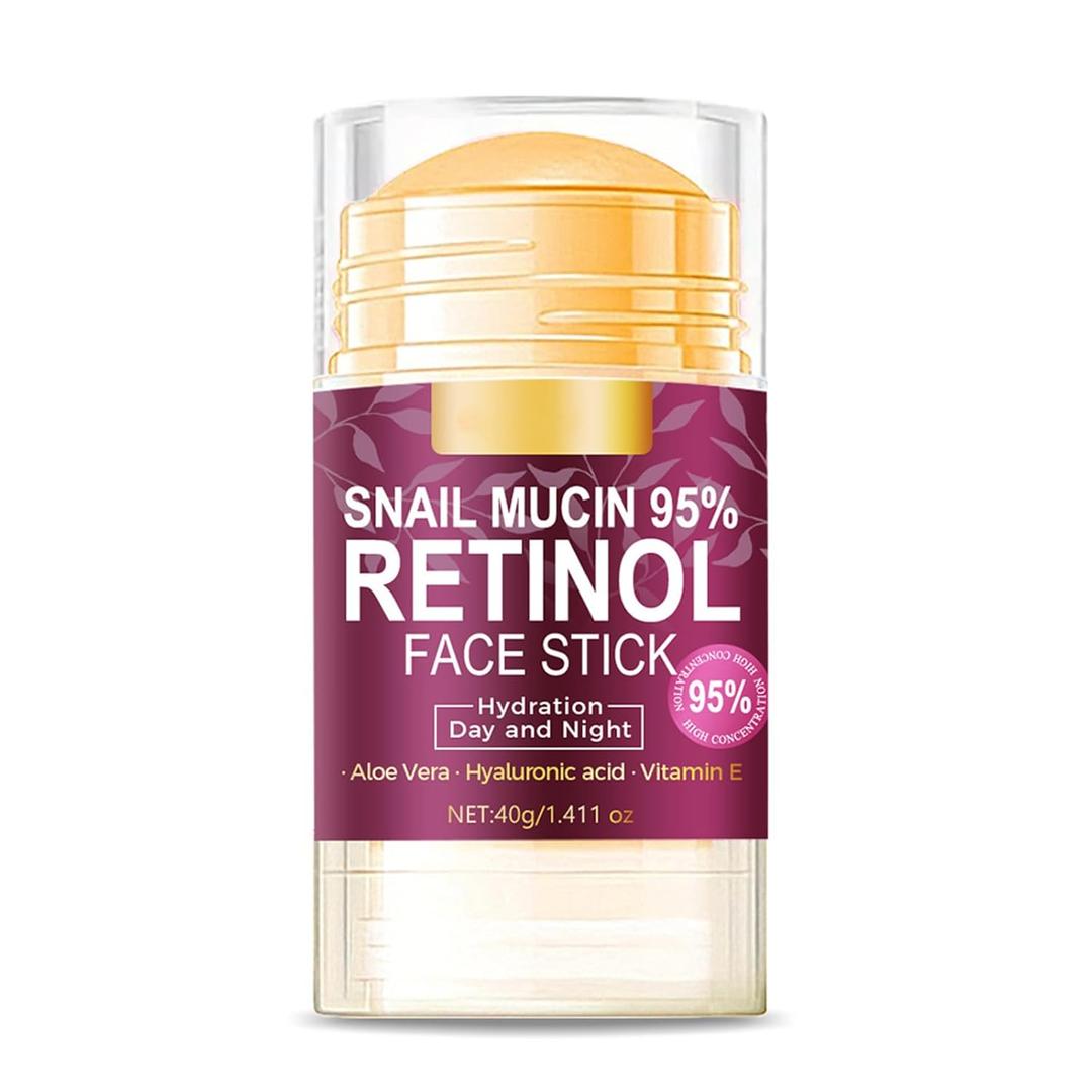 Hydrating Face Balm Stick with 95% Snail Mucin, Retinol and Hyaluronic Acid Multi Balm Stick Moisturizer for Day and Night Deep Hydration, Moisturizer Stick for Face Anti Wrinkle Skin Repair,1.41Oz