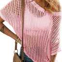 Ecosunny Womens Summer Crochet Tops Scoop Neck Short Sleeve Pullover Sweater Hollow Out Knit Tops Shirts Beach Cover Ups (Pink, L)