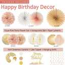 Champagne-Gold Beige Birthday Decorations for Women Girls,Cream Neutral Balloons Dcor,Happy Banner,Boho Peach Paper Lanterns Tissue Pom Poms Fan,Anniversary Princess Backdrop Party Supplies