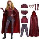 Scarlet Witch Cosplay Costume for Women, 7PCS Wanda Red Pant Suit Cloak Headpiece for Halloween Party Outfits (Small)