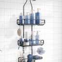 Shower Caddy Hanging Bathroom Organizer: Over Head Adjustable Rack for Tall Showerhead - Extra Large Storage Shelf for Big Shampoo Bottles with Soap Holder (Black)