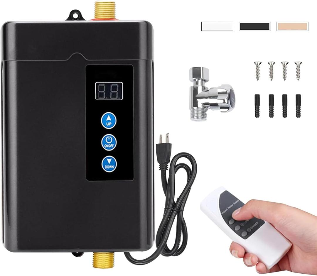 Tankless Water Heater Electric,110v 3000w Instant Water Heater with Remote Control, Water Temperature Regulating and Adjustable Temperature, LCD Digital Display for Kitchen and Bathroom,Black