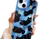 Compact Case for iPhone 14 Plus Black cat Design,Cute Trendy Soft Slim TPU Shockproof Protective Bumper Phone Cases Cover for Women Girls Aesthetic Glitter Shiny Adorable