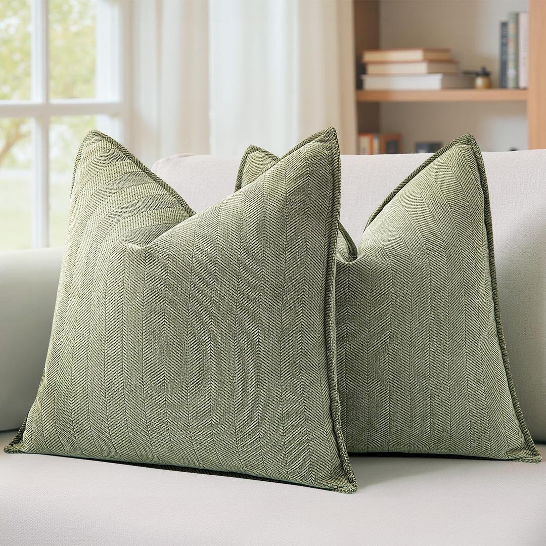 MIULEE Pack of 2 Sage Green Decorative Pillow Covers 18x18 Inch Soft Chenille Luxurious Couch Throw Pillows Farmhouse Cushion Covers with Elegant Design for Sofa Bedroom Living Room Spring Home Decor