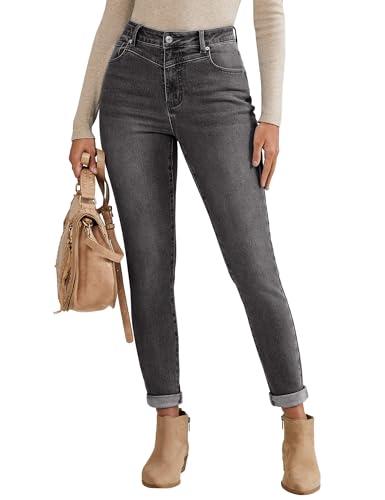 luvamia Skinny Jeans for Women Thin Fleece Lined High Waisted Front Yoke Black Jeans High Waisted Skinny Winter Jean Pants for Women Fleece Winter Denim Outfit Washed, Black, Size Medium 