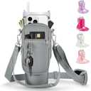 linmaya Water Bottle Carrier Bag for Stanley Cup 40/30oz with Phone Holder Pockets,Neoprene Water Bottle Cross-body Bag with Adjustable Shoulder & Hand Strap Stanley Cup Accessories (flint)