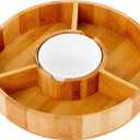 Chip and Dip Serving Bowl  Wooden Appetizer Platter Set with Dip Cup for Salsa, Guacamole, Nacho, Vegetables, Taco Chip, Snacks and More  12 Inch Diameter. Perfect for the BIG GAMES !