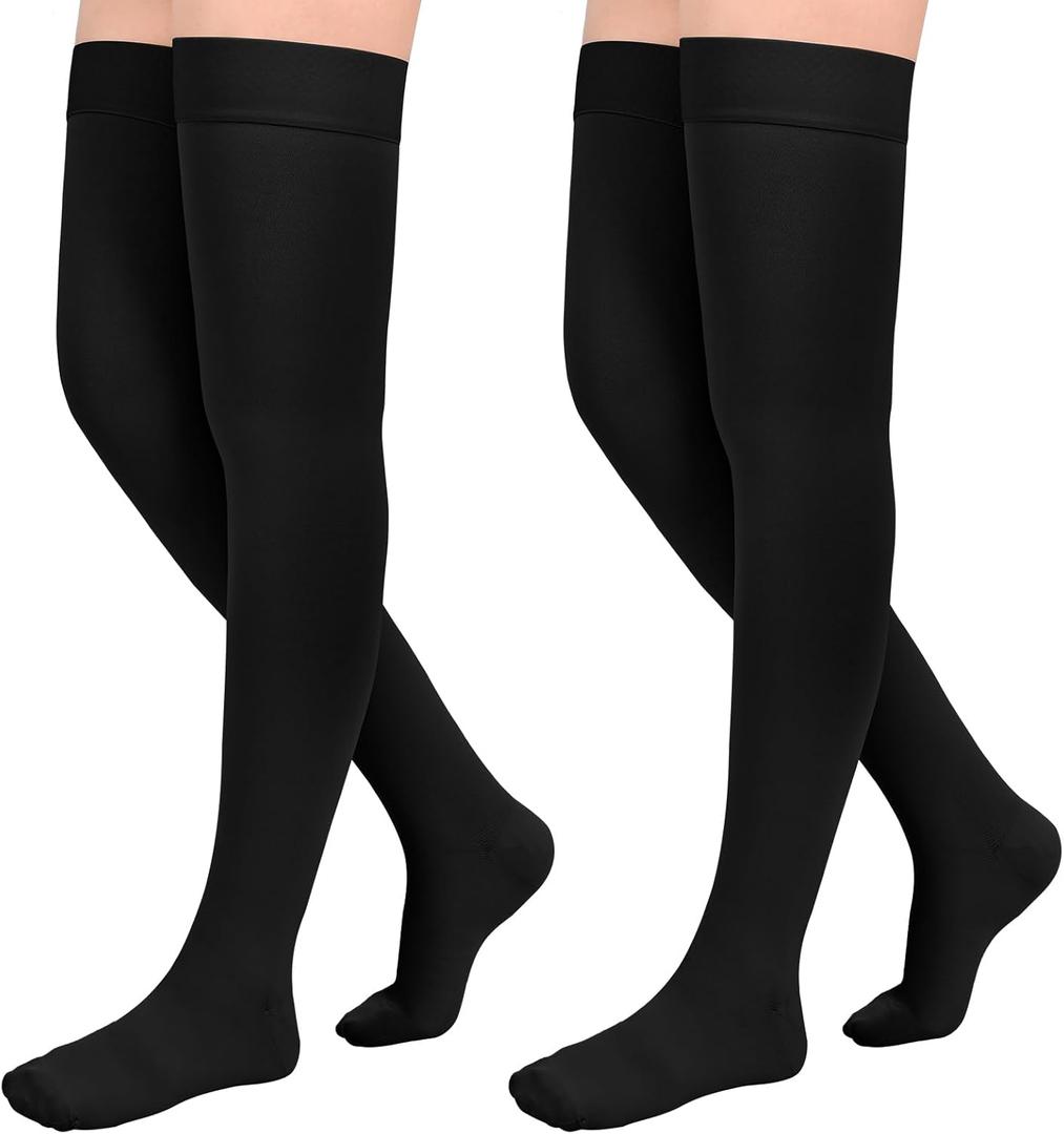 2Pairs Ktinnead 20-30mmHg Thigh High Compression Stockings for Women, Thigh High Compression Socks, Medical Compression Stockings for Pregnant, Teacher, Doctor, Varicose Veins, Swelling, lymphedema, Size S