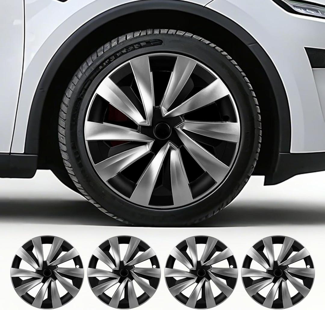4PCS Wheel Covers for New Tesla Model Y Juniper 19 inch 2025-2026, Hubcaps Fits for Tesla Model Y Juniper, Rim Cover Protector Wheel Cover,Black and Silver