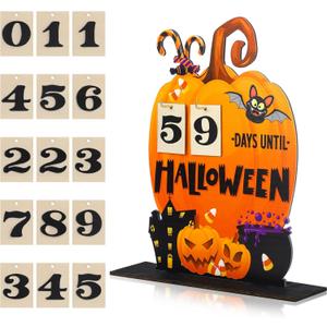 Thinkday Halloween Advent Calendar Halloween Wooden Countdown Calendar Wooden Desk Blocks Calendar to Halloween for Kids Home Classroom Handmade Table Decorations Halloween Gifts (Pumpkin)