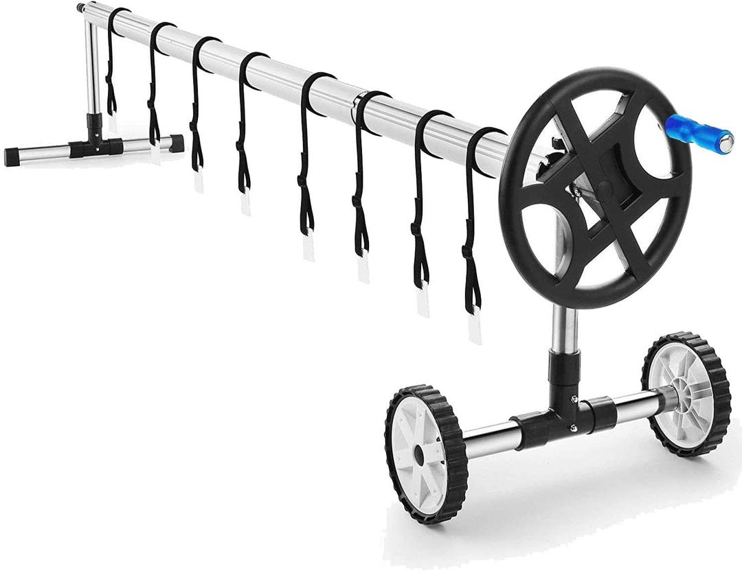 Aluminum Solar Swimming Inground Pool Cover Reel Set (14FT, Blue)