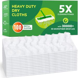 100ct Dry Sweeping Cloths for Swiffer Sweeper Mop, Heavy Duty Microfiber Duster Mop Pad Refills, Captures Dust & Pet Hair, for Hardwood Floors and Multi-Surface Cleaning