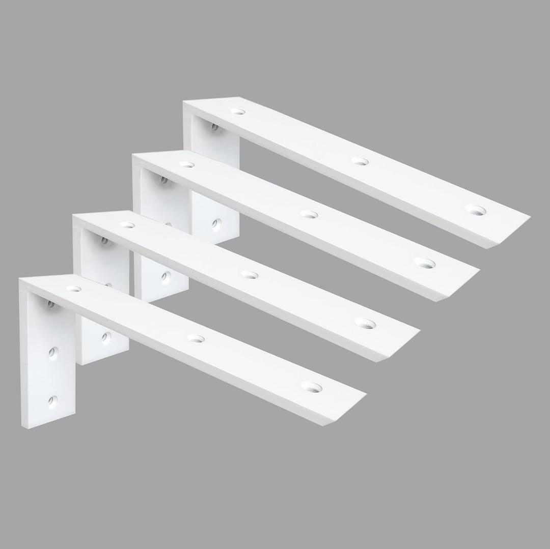 Heavy Duty Countertop Support Bracket 4 Pack - 16"x6"x2.5" White Granite Shelf L Bracket for Quartz/Granite/Wood/Concrete/Laminate Countertops