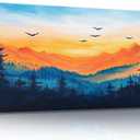 Canvas Wall Art Landscape Blue Foggy Forest Mountain Sunrise Mountains Birds Sunset Modern Canvas Paintings Wall Painting Room Decor Wall Decor for Bedroom Bathroom Kitchen Ready to Hang 20x40inch (Multi1)