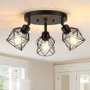 Baocuz 3-Light Kitchen Flush Mount Ceiling Light, Adjustable Multi-Directional Ceiling Light Fixture, Farmhouse Black Metal Cage Close to Ceiling Lamp for Dining Room Bedroom Hallway, Black