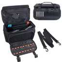 ALSLEA Tactical Travel Gaming Bag Compatible with Nintendo Switch/ Switch 2 All in One Carrying Case for Steam Deck, AC Adapter, Controllers, Protective Bag with Flag Patch &18 Game Card Slots (Black)