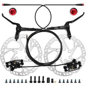 eBike Hydraulic Brake Set with 160mm Rotors,2-Piston 2-PIN Power-Off Hydraulic Disc Brake for E-Bike,Left Front 950mm Right Rear 1880mm Electric Bike Hydraulic Brakes (Black)