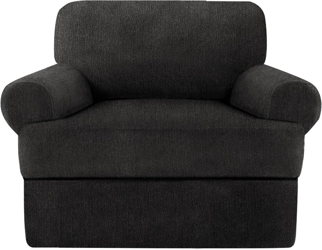 T Cushion Chair Covers with Arms Super Stretch Chair Slipcover for Living Room Pet Dog Universal Slip Cover Anti Slip Armchair Furniture Protector (Black, 1 Cushion)