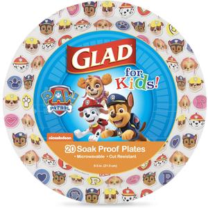 Glad for Kids Paw Patrol Disposable Paper Plates, Soak Proof and Cut Resistant Kids Plates, Microwave Safe for Meals and Snacks, Party and Everyday Use, Emojis Design, 8.5 Inch, 20 Count (Multicolor)