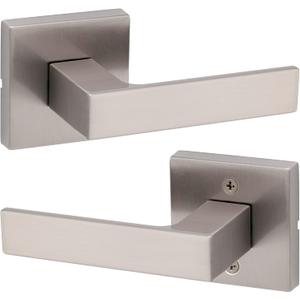 Kwikset Singapore Interior Passage Door Handle, Lever For Closet and Hallway Doors, Reversible Non-Locking Handle Lever, Satin Nickel, with Microban Protection