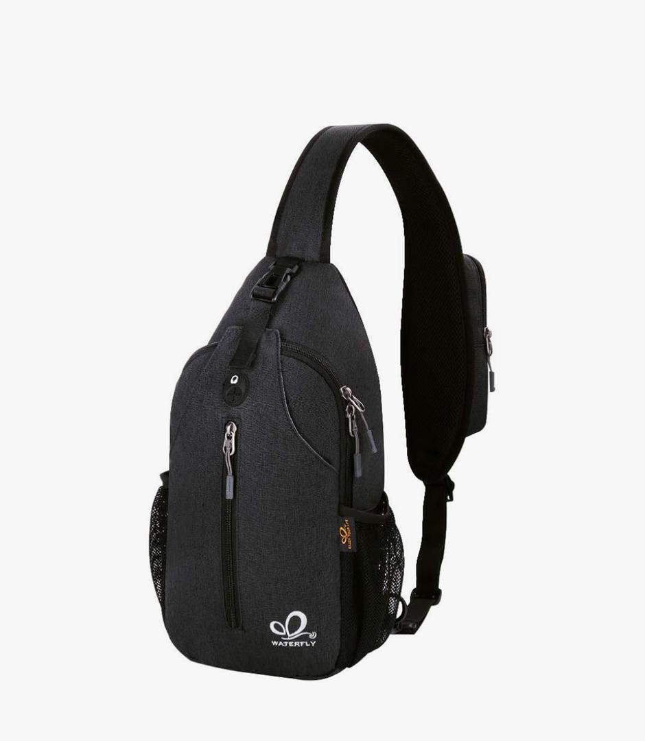 WATERFLY Crossbody Sling Backpack Sling Bag Travel Hiking Chest Bag Daypack (Black
