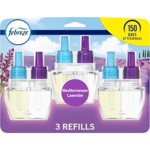 Febreze Plug in Air Fresheners, Mediterranean Lavender, Odor Eliminator for Strong Odors, Scented Oil Refill (3 Count) (0.87 Fl Oz (Pack of 3))