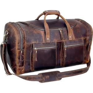20" Vintage Duffel Classic Style with Modern Outlook Retro Thick Full Grain Cowhide Handmade Airplane Underseat Carry On Bags Leather Gym Overnight Luggage Bag