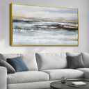 Abstract Ocean Sky Landscape Canvas Wall Art 29x58 Inch - Framed, Blue Gray Gold Tones Decorative Hangings, Large Modern Wall Pictures for Bedroom Kitchen Office