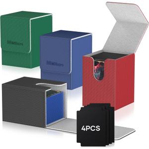 Mlikero 4 Pack Card Deck Box, Commander Deck Box Holds 400+ Single Sleeved Cards with 4 Dividers, Leather Magnetic Card Box Fit for MTG, TCG (4 Colors)