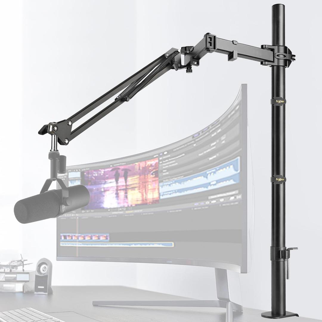Mic Boom Arm, Adjustable Height Overhead Microphone Stand with Heightened Extension Riser for Shure SM7B Blue Yeti HyperX QuadCast S and other Mic