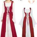 Verceco Women Renaissance Dress Medieval Costume Dress for Women with Flower Crown Elf Ears Fairy Costume for Women Girls (XX-Large, Red)