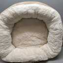 33 inches Donut Dog Bed for Medium Large Dogs,Calming Round Pet Bed with Removable & Washable Cover,Plush Faux Fur & Corduroy, Fits up to 50 lbs Pets(Brown,M Plus)