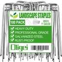 Oligei 100 Pack Garden Stakes, U-Shaped Tent Stakes, Galvanized Landscape Staples, Ground Stakes, for Landscaping Securing Weed Barrier Fabric, Irrigation Tubing, Holding Fence, Tarpaulin