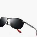 SUNGAIT Ultra Lightweight Polarized Sunglasses Men Rectangular Metal Frame with Spring Hinge