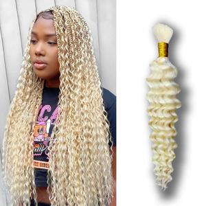 Eileen 613 Blonde Human Braiding Hair 14 Inch 50g 1 Bundles Deep Wave Bulk Human Hair for Braiding Curly Human Hair for Boho Braids Water Wet and Wavy Curls Micro