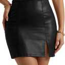MANGOPOP Womens High Waist Bodycon Mini Short Faux Leather Skirt with Slit (Black, XXL)