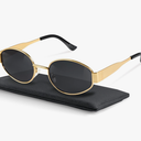 livho Retro Polarized Sunglasses - UV400 Protection, Oval Shape, Metal Frames - Matching Soft Case Inlcuded