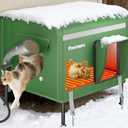 Pawtners Heated Outdoor Cat House for Outside Cats, 19'' Large Insulated Weatherproof Cat Shelter with Heated Pad, Elevated Feet & Escape Door, Warm Kitty House for Feral or Stray Cats in Winter (Green)