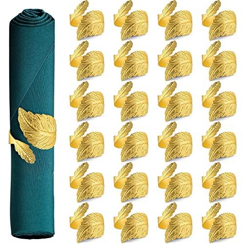 Gold Napkin Rings Set of 12, Metal Leaf Napkin Rings Cloth Napkin Holder for Weddings, Valentines Day, Holiday, Receptions, Dinner Party, Banquet, Buffet Table Decor
