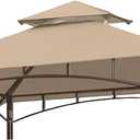 Grill Gazebo Replacement Canopy Top - Wonwon 5x8 Gazebo Roof Double Tiered Outdoor BBQ Roof Cover Grill Shelter Only Fit for Model L-GG001PST-F (Beige)