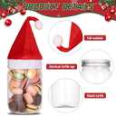 CIEOVO 12 Set Christmas Party Plastic Mason Jars Mini Santa Hat and Christmas Theme Vinyl Waterproof Stickerss 12 oz Clear Plastic Jars with Lids for Xmas Party Home Candies Cookies Storage Crafts