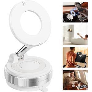 Strong Magnetic Car Phone Holder for MagSafe Ultra Vacuum Suction Cup Phone Mount 360 Cell Phone Holders for Your Car Accessories for iPhone 16 15 14 13 12 Android (White)