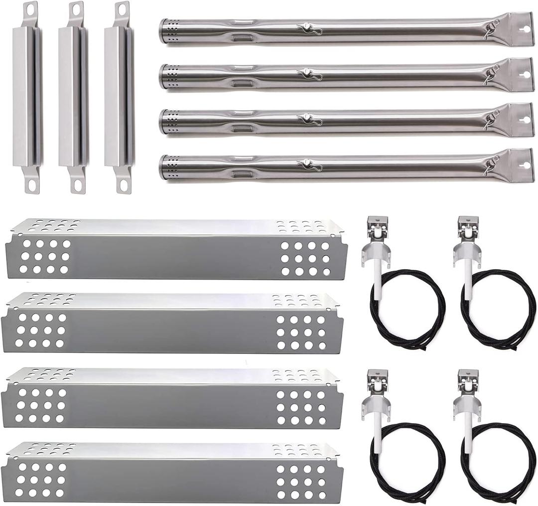 Grill Replacement Parts for Charbroil 4 Burner 463241113, 463449914 Gas Grill Models. Stainless Steel Pipe Burner Tube, Heat Plate Tent Shield, Crossover Tube and Grill Igniters Replacement Kit.
