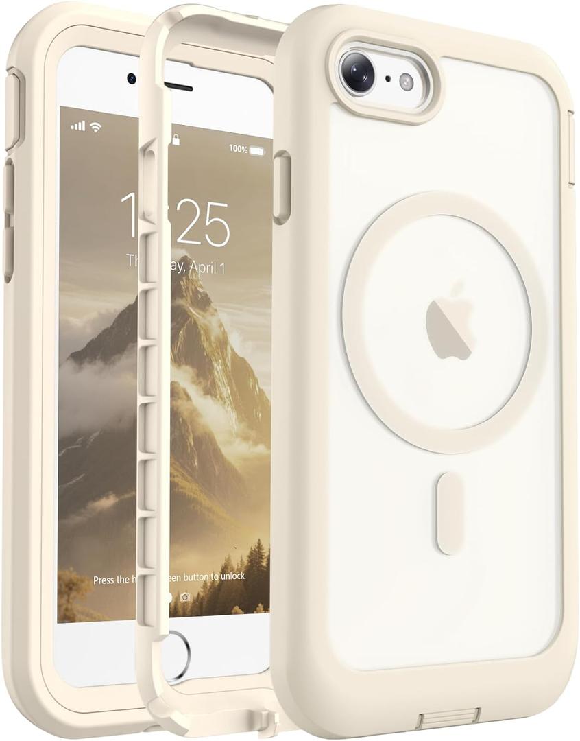 jaroco Magnetic for iPhone SE Case 3rd/2rd,iPhone 8/7 Case, [Compatible with MagSafe][Military Grade Drop Protection][Heavy Duty Protection][Non-Slip] 2-Layer Bumper Phone Case 4.7''-Antique White