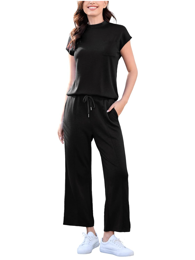 Totatuit Women's 2 Piece Lounge Set Summer Outfits Travel Airport Tracksuit Wide Leg Loungewear, Size L