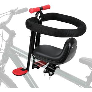 FRTUI Kids Bike Seat, Front Mounted Child Bike Seat, Fully Enclosed Guardrail, Height Adjustable, with Foot Pedals, Bike Seat for Kids for 2-5 Years, Compatible with All Adult MTB