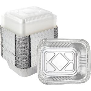 Waytiffer Aluminum Foil Pan 5.5" x 4.5" (50 Pack) Disposable Cookware with Lids/Aluminum Foil Food Containers/Meal Prep Freezer Drip Pans BBQ Potluck Holidays Silver