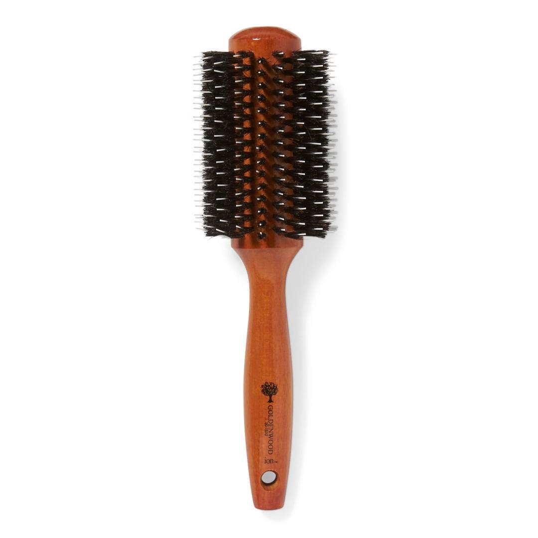 Ion Golden Wood Boar Bristle Round Brush Large, Salon Blowout, Shine & Volume
