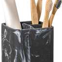 zccz Toothbrush Holder, Countertop Marble Look Electric Toothbrush Toothpaste Makeup Brush and Razor Holder Stand Bathroom Organizer with Detachable Tray (2. Black Marble)